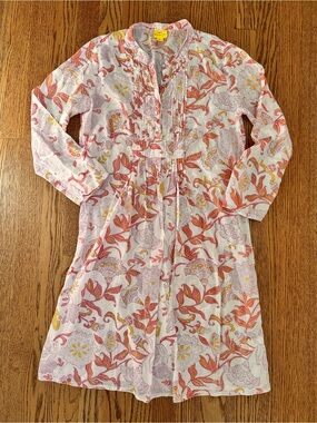Roller Rabbit Cotton Pink Floral Pintuck Tunic Dress women’s  XS